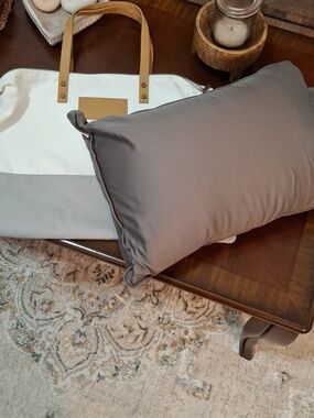 Cozy Earth Canvas Tote with Tan Leather Handles And Travel Pillow